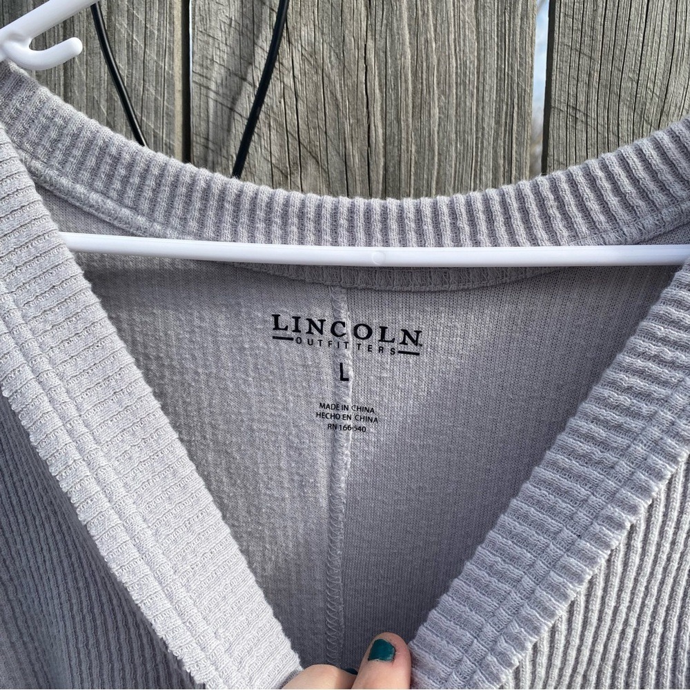 Gorpcore Cabin Lincoln Outfitters Waffle Knit Top L Gray Relaxed Layered Hem - Picture 5 of 8